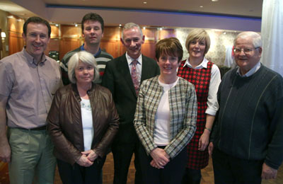 Some members of Working Group on Response to Suicide: L-R: Rev Sean Cunningham, Teresa Mulhern (parent bereaved by suicide of son), Rev Michel Mannion, Mr Cathal Kearney (Director of Family Life Centre, Castlebar), Paula Sheridan (sister bereaved by suicide of her brother), Mire N Dhmhnaill (Mayo Response to Suicide), Rev John Walshe PP (Aghamore)