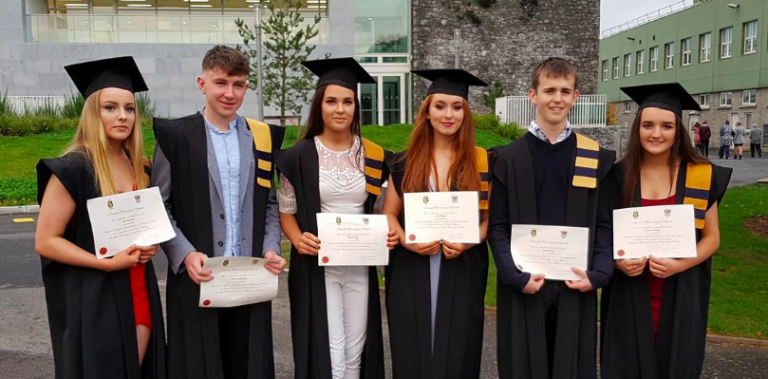 Six students from Claremorris who graduated from NUIG recently with a certificate in Youth Leadership and Community Action.